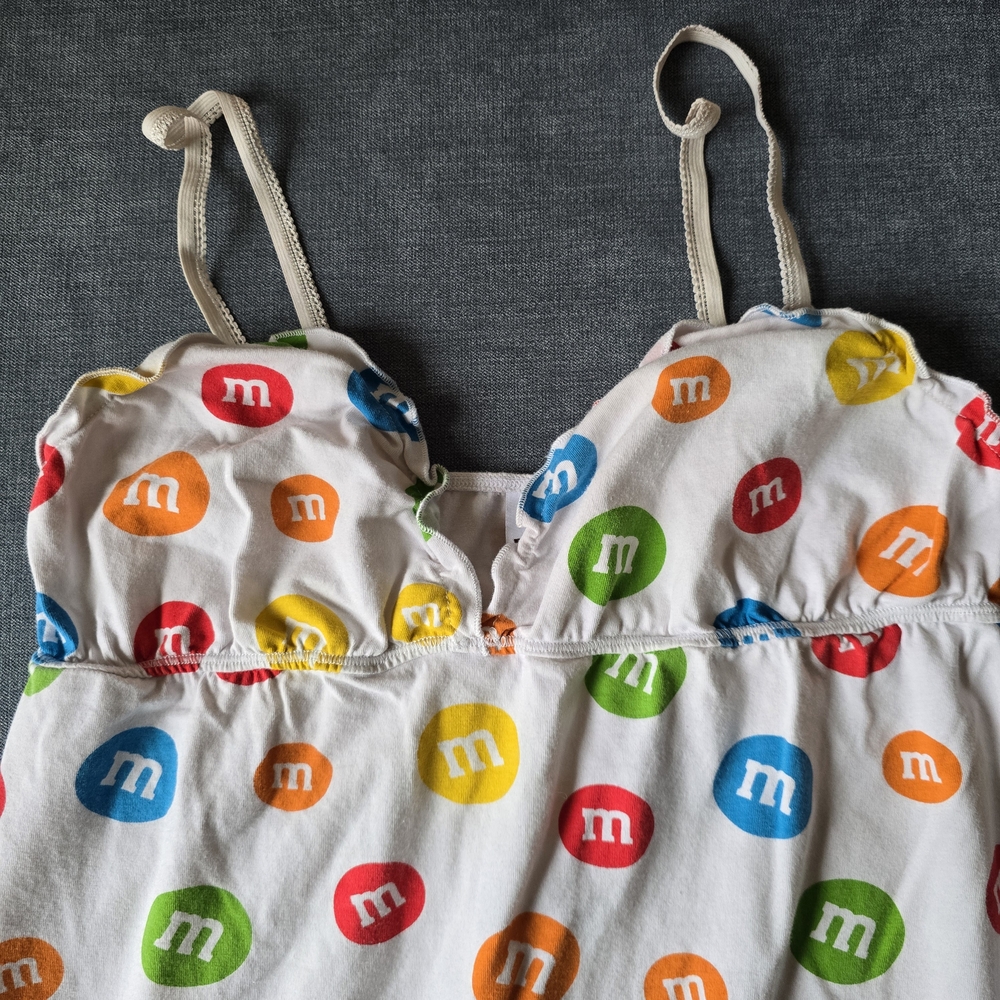 M&M’s Candy Logo Spaghetti Strap Dress Girls Size M White Colorful Print - Picture 10 of 11